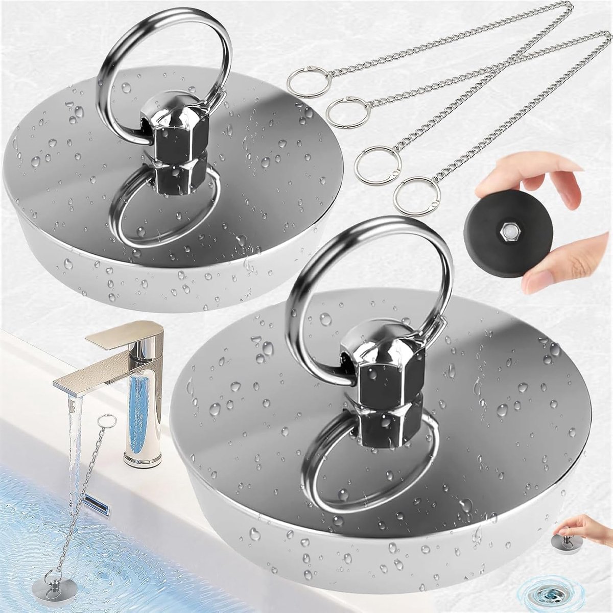 lankai 2 Stuks Gootsteenstop Ketting, Roestvrij Staal Gootsteenstop Ketting, Stop Wastafel Voor Badkamer Kettingen, Stevige Stop Voor Gootsteen Ketting, Voor Wastafel, Badkamer (Zilver)