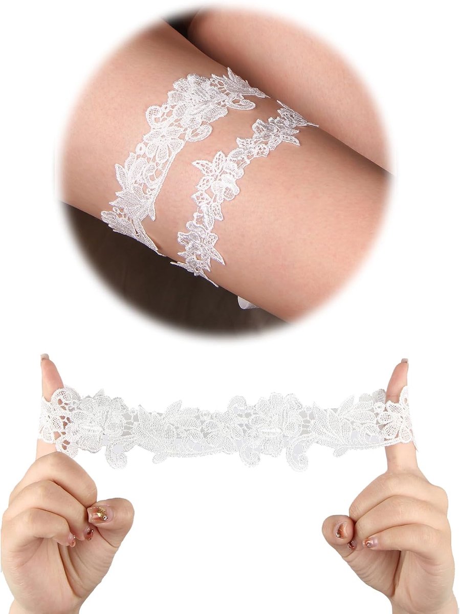 ohmydear Kousenband van kant voor de bruid, 2 stuks, kousenbanden voor dames, been, ring voor de bruiloft, elastische kousenbanden voor dames, cosplay party, Wit, One size