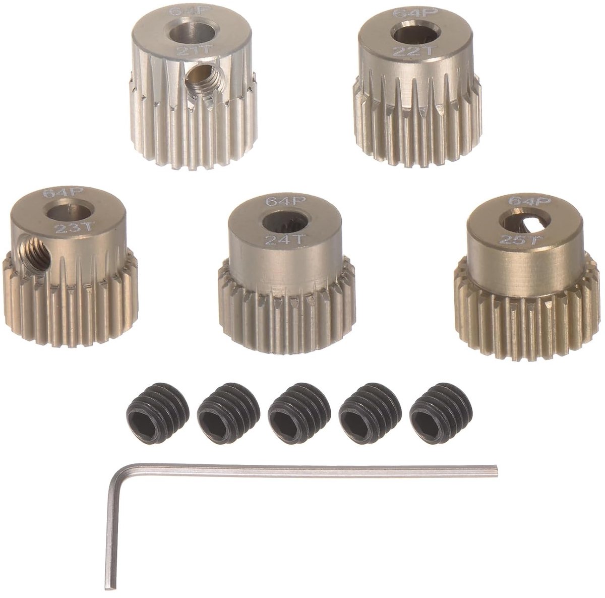 Tandwielset 64P, as 3,175 mm (1/8 inch) 21T 22T 23T 24T 25T van aluminiumlegering voor Rc 1/10 motoren (5 stuks)