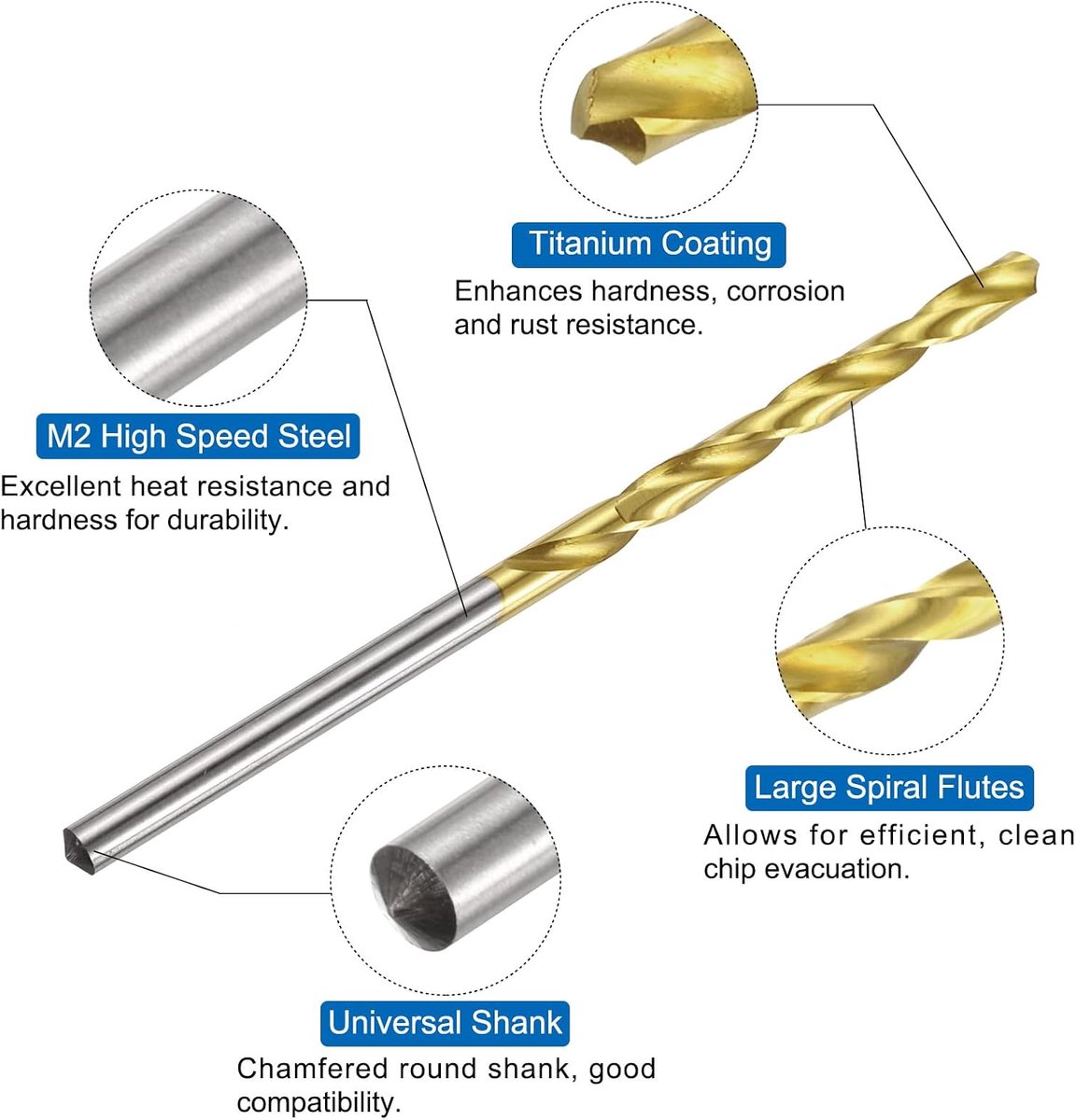 HSS6542 Schroefdraadtap en boorset, 2 stuks 5-40 UNC-schroefdraadtappen met rechte groef en 2 stuks 2,6 mm spiraalboren met titanium coating, HSS6542 schroefdraadgereedschap