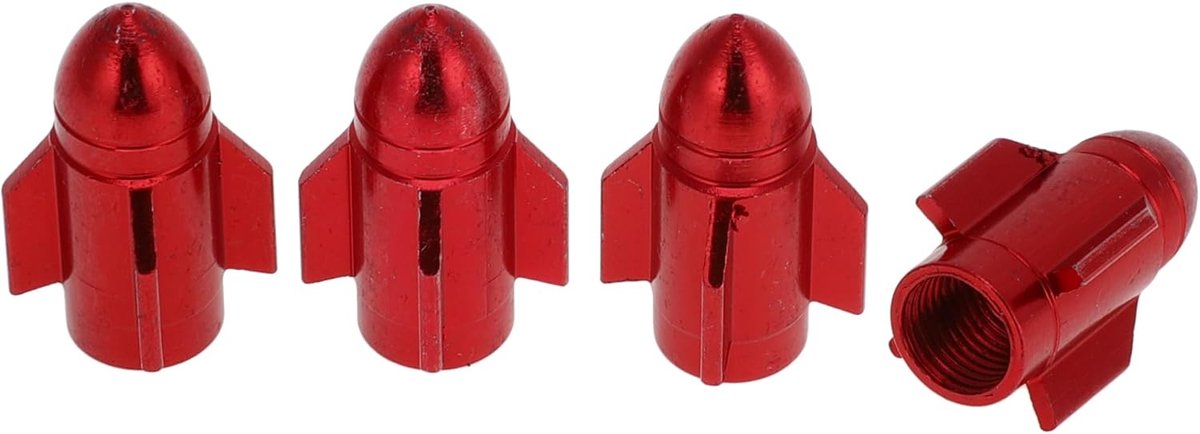 4 Stks Raket Stijl Band Valve Stam Caps Decoratieve Band Valve Dust Covers 7x25.4mm Rood Aluminiumlegering
