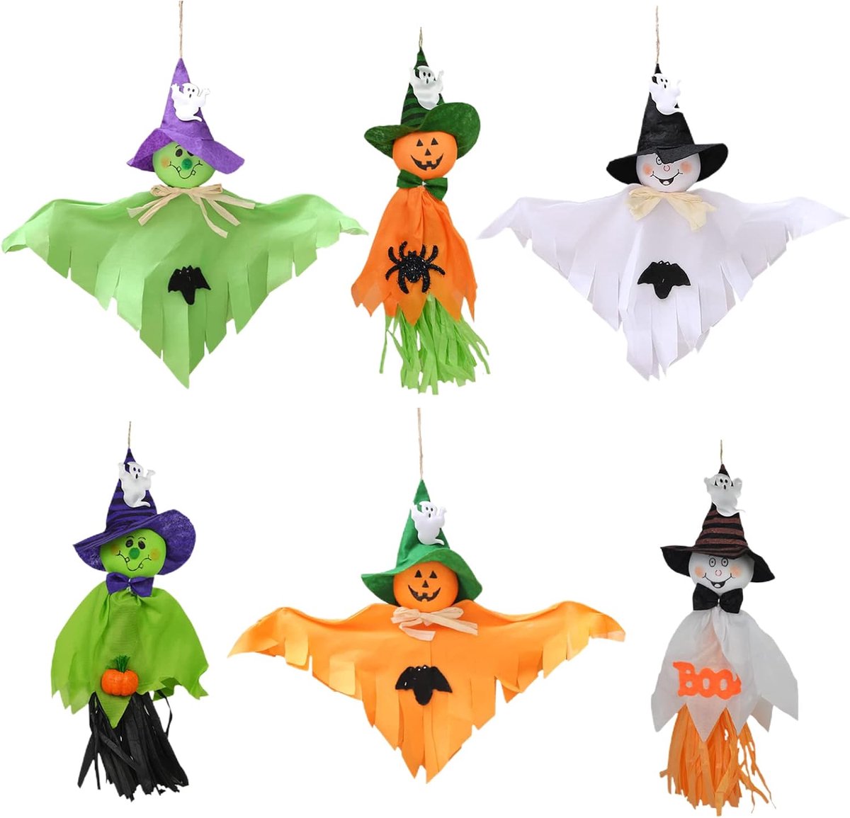 6 Stuks Halloween Hangende Vogelverschrikke, Hangende stro Halloween, Halloween Hangende Decoratie Spook, Feest Decoratie, Geschikt voor Binnen, Buiten, Kleuterschooldecoratie