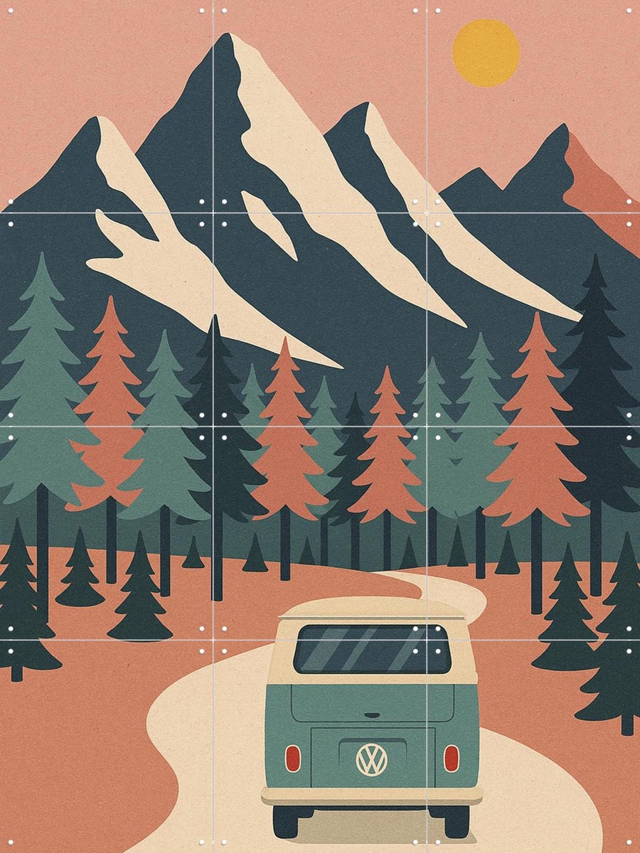 IXXI Where The Mountains Wait, Seaways - 60 x 80 cm - Gratis ophangtool - Grote wanddecoratie en posters - Geometrische Kunst, Modern, Vintage