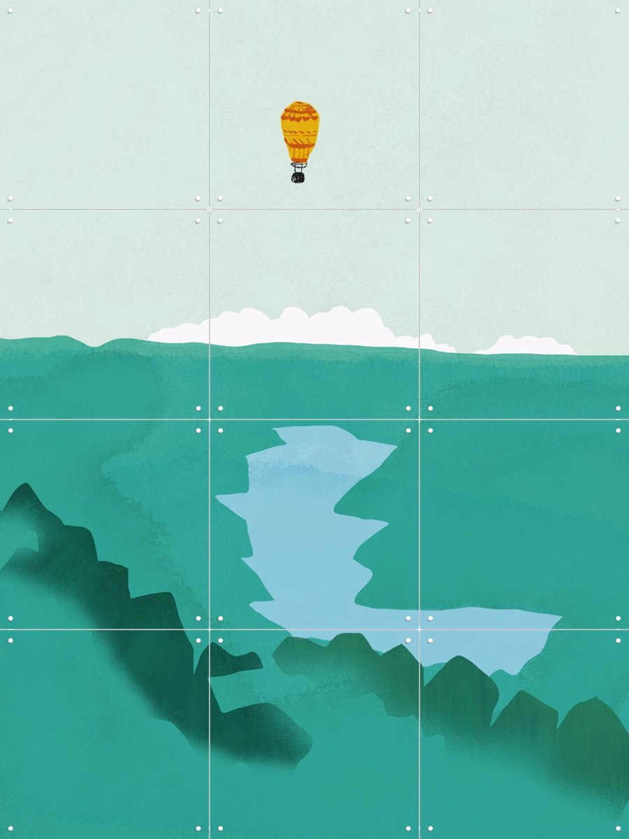 IXXI Hot Air Balloon Wanderlust, Little Dean & Various - 60 x 80 cm - Gratis ophangtool - Grote wanddecoratie en posters - Digitale Kunst, Kleurrijk