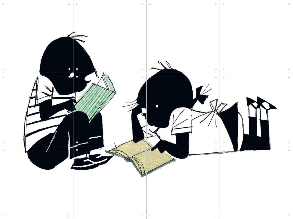 IXXI Samen Lezen, Fiep Westendorp - 80 x 60 cm - Gratis ophangtool - Grote wanddecoratie en posters - Tekeningen, Speels, Kinderkamer, Kinderen