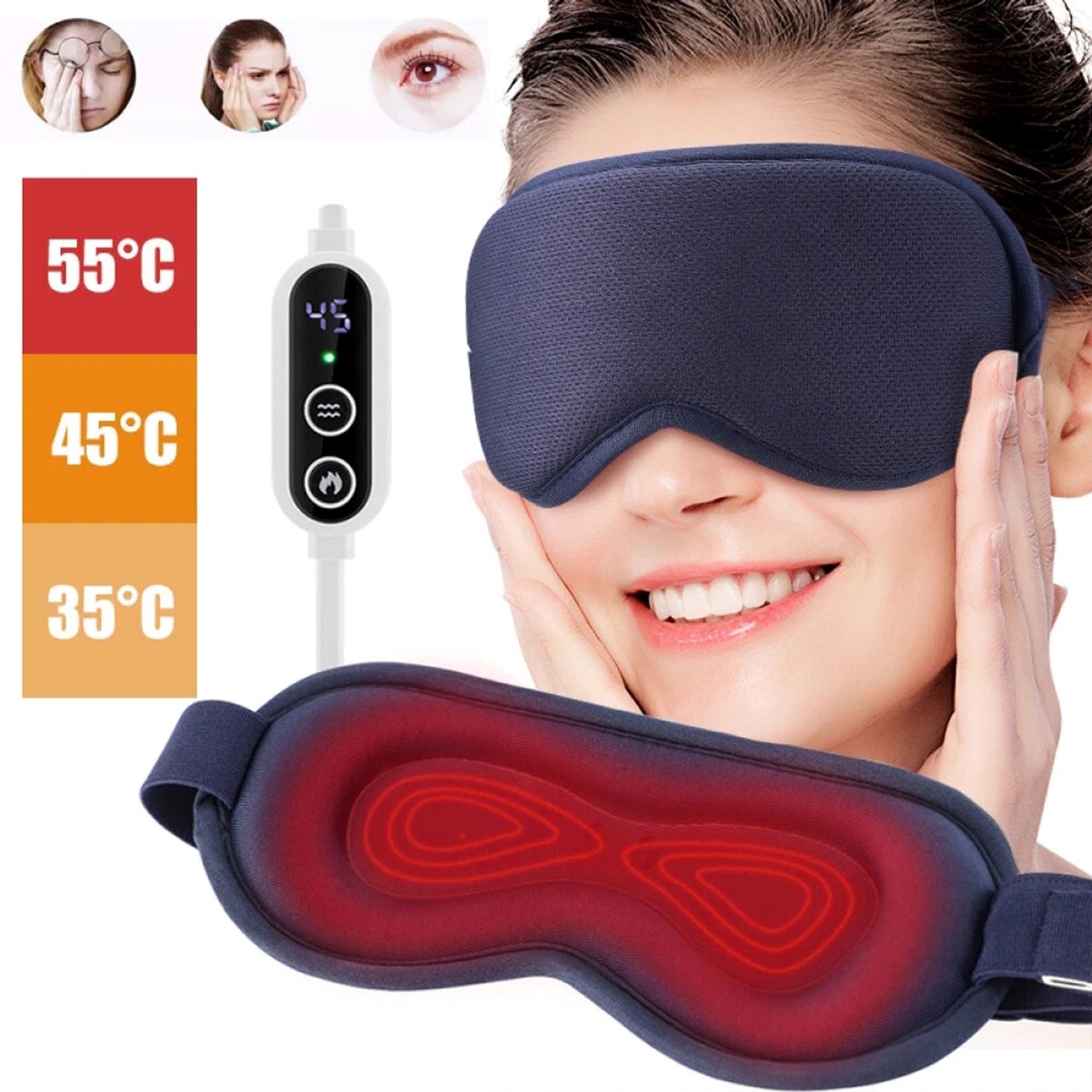 Verwarmd Oogmasker Op 5V Met 6 Vibratiestanden En 3 Warmteniveaus Timer Van 15 Minuten - Oplaadbaar Draadloos Geschikt Voor in Het Vliegtuig - Perfect Cadeau Voor Reizigers En Kantoorpersoneel