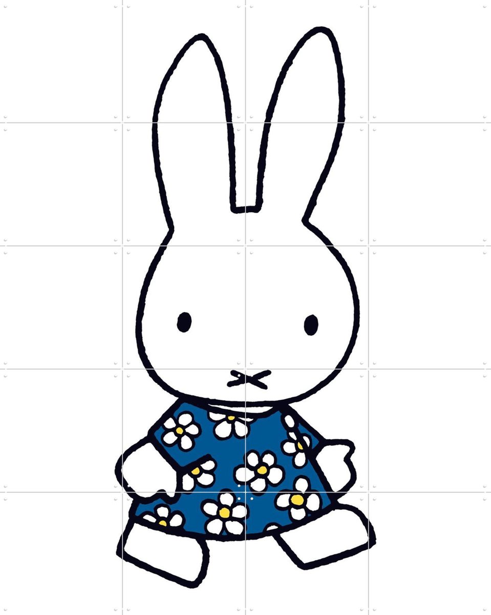 IXXI Nijntje Bloemetjes Jurk - Donkerblauw, Nijntje - 80 x 100 cm - Gratis ophangtool - Grote wanddecoratie en posters - Cartoonesk, Illustraties