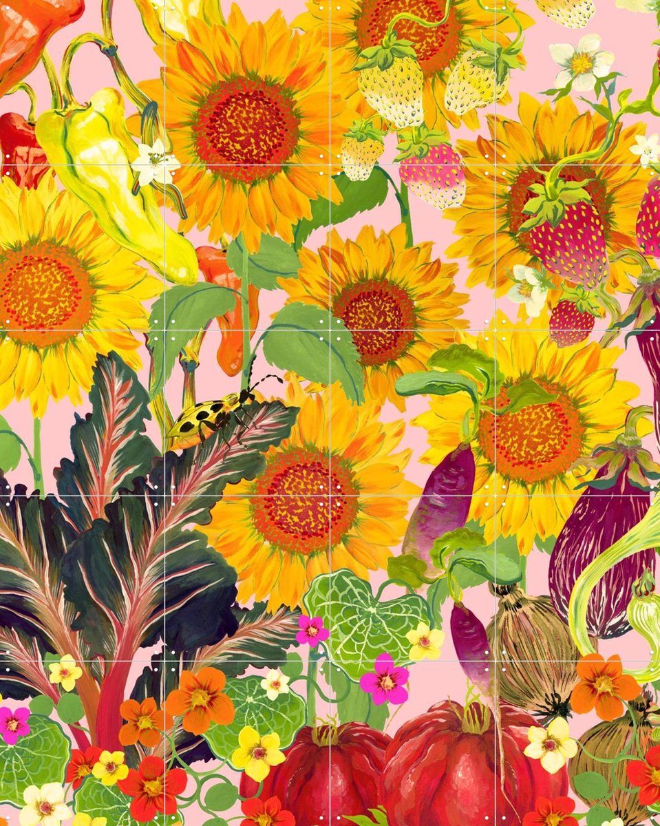 IXXI Vegetable Garden Pink, Marylène Madou - 80 x 100 cm - Gratis ophangtool - Grote wanddecoratie en posters - Illustraties, Keuken, Eetkamer
