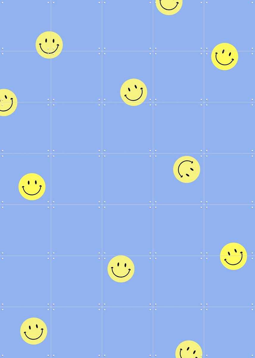 IXXI Smileys Blauw, Stadse Spruiten | door Miek illustreert - 100 x 140 cm - Gratis ophangtool - Grote wanddecoratie en posters - Modern, Speels