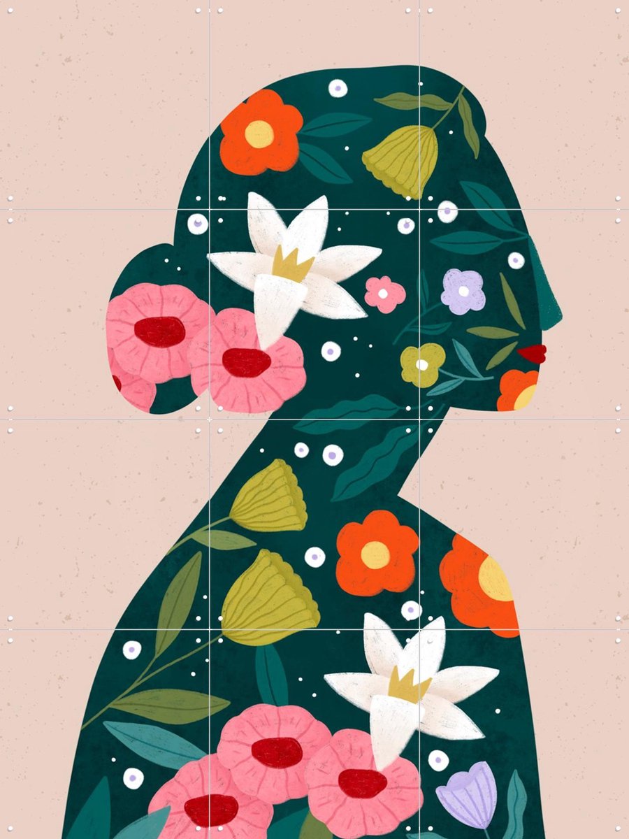 IXXI Filled With Flowers, Bea Müller & Various - 60 x 80 cm - Gratis ophangtool - Grote wanddecoratie en posters - Modern, Abstract, Speels