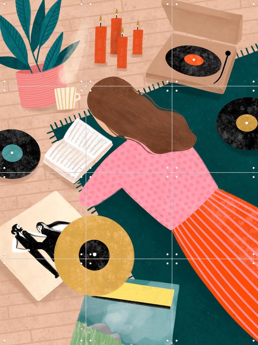 IXXI Cozy Vinyl Retreat, Bea Müller & Various - 60 x 80 cm - Gratis ophangtool - Grote wanddecoratie en posters - Retro, Illustraties, Kleurrijk