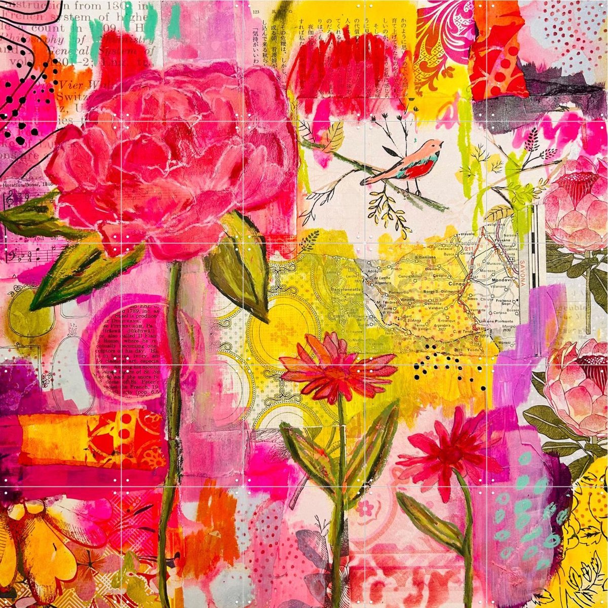 IXXI Summer, Yvette Fanciulli - 100 x 100 cm - Gratis ophangtool - Grote wanddecoratie en posters - Kleurrijk, Speels, Gemengde Technieken