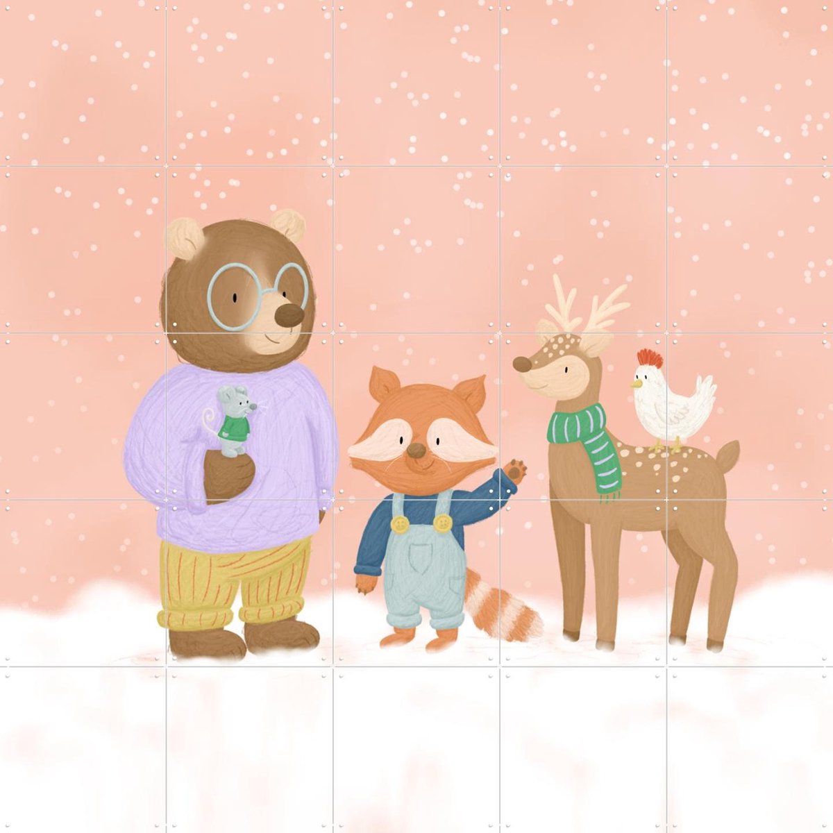 IXXI Happy Holidays, Studio Phie - 100 x 100 cm - Gratis ophangtool - Grote wanddecoratie en posters - Illustraties, Fantasierijk, Cartoonesk
