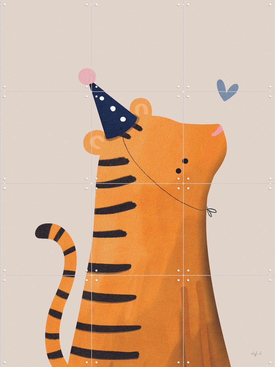 IXXI Feest Tijger, Alijt - 60 x 80 cm - Gratis ophangtool - Grote wanddecoratie en posters - Cartoonesk, Fantasierijk, Speels, Kleurrijk, Babykamer