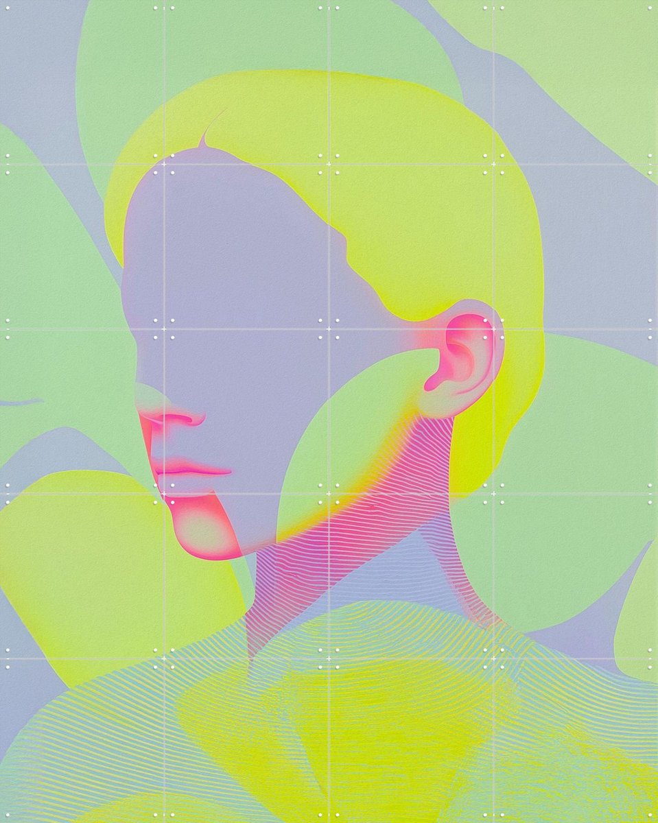 IXXI Neonpastel Portret - Una, Artclaud - 80 x 100 cm - Gratis ophangtool - Grote wanddecoratie en posters - Abstract, Digitale Kunst, Kleurrijk