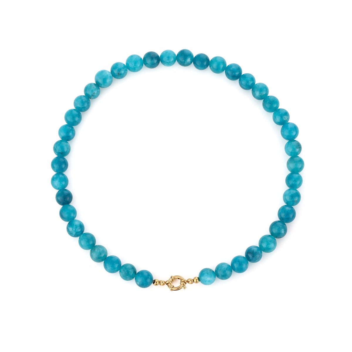 Round Gemstone Bead Necklace – Kralen Ketting – RVS - Blauw