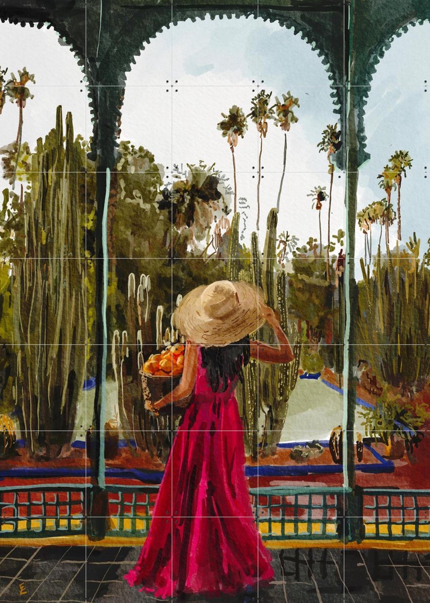 IXXI Jardin Majorel, Ekaterina Zagorska - 100 x 140 cm - Gratis ophangtool - Grote wanddecoratie en posters - Schilderijen, Trap, Eetkamer, Woonkamer
