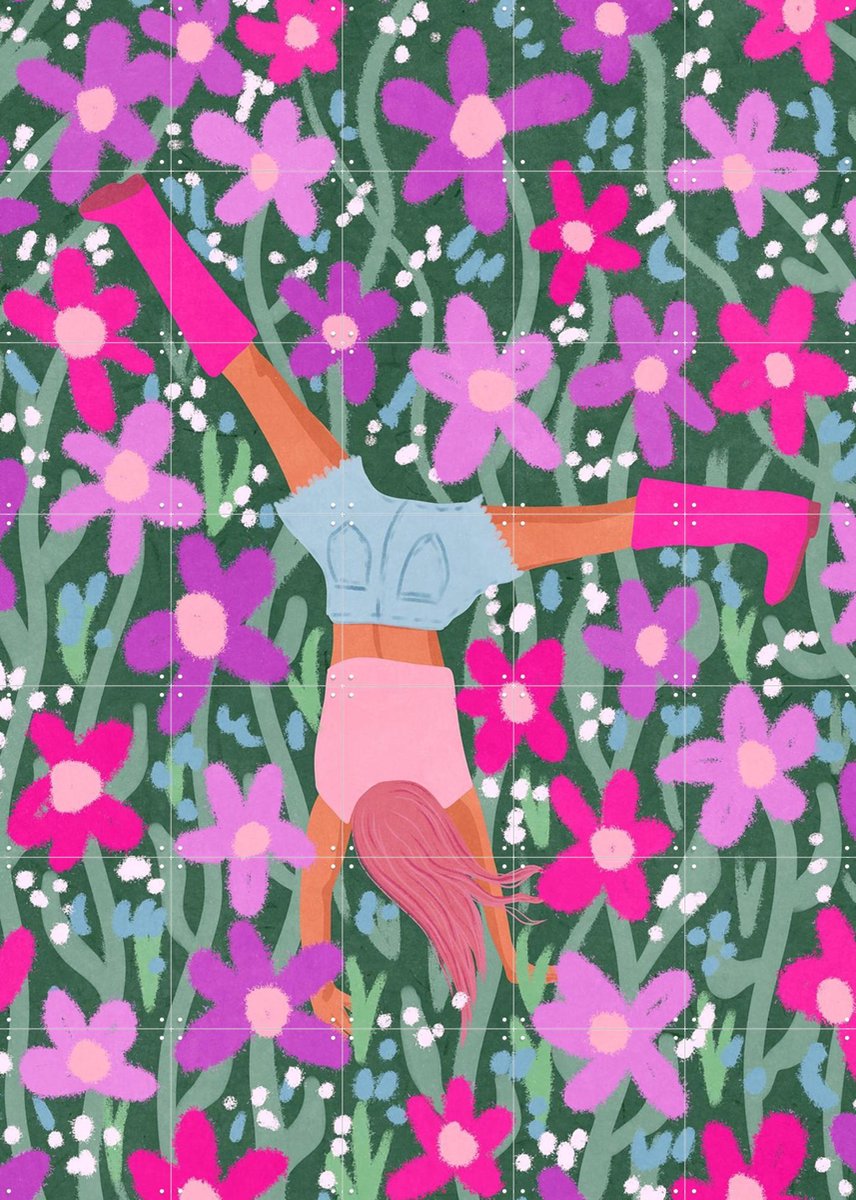 IXXI Playing Among Flowers, Raissa Oltmanns - 100 x 140 cm - Gratis ophangtool - Grote wanddecoratie en posters - Illustraties, Speels, Kinderkamer