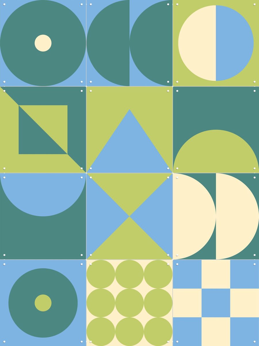 IXXI Groene Geometrische Collagebox, IXXI - 60 x 80 cm - Gratis ophangtool - Grote wanddecoratie en posters - Grafisch Ontwerp, Digitale Kunst