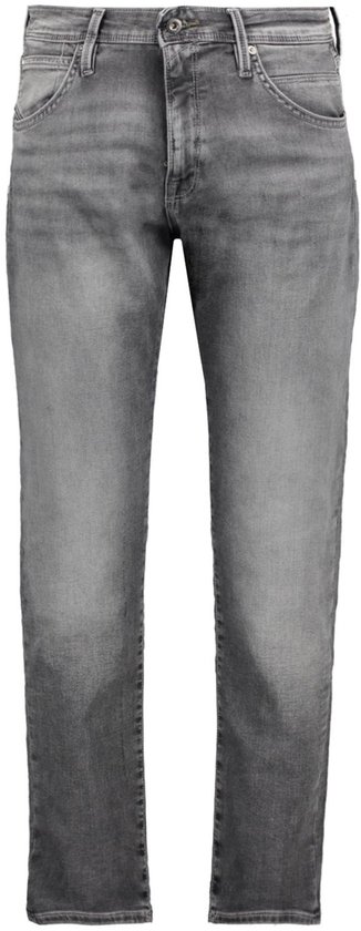 Rechte grijze jeans met een licht verweerde look, voor heren. Twee steekzakken en een muntzakje aan de voorkant.
