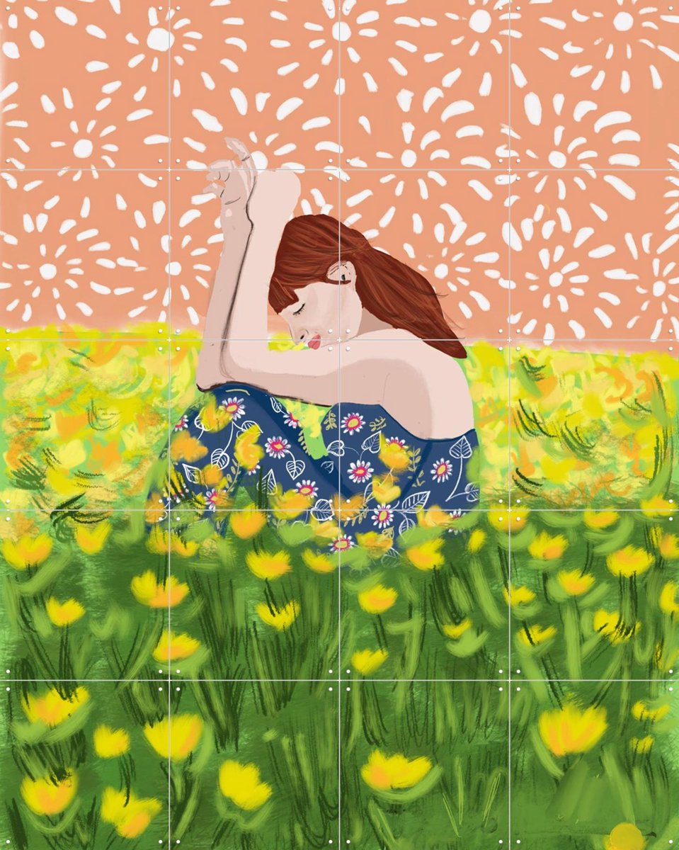 IXXI Flower Field, Studio LaWiene - 80 x 100 cm - Gratis ophangtool - Grote wanddecoratie en posters - Digitale Kunst, Illustraties, Pop art, Modern
