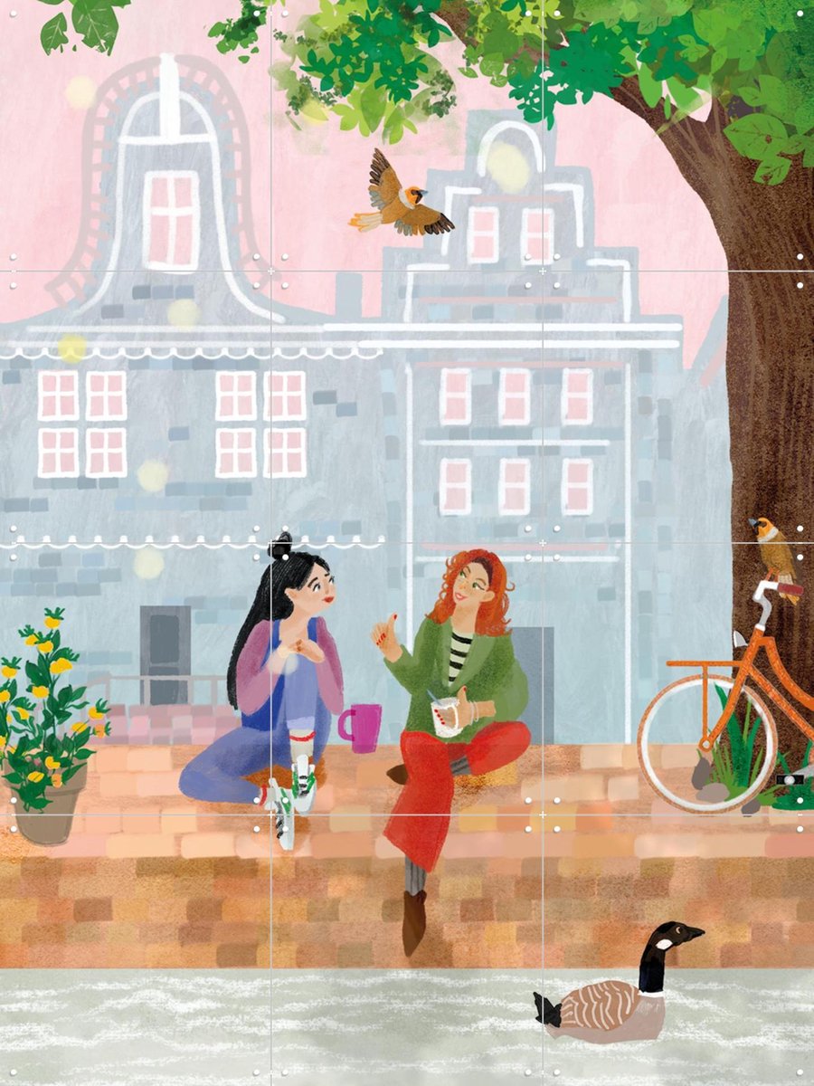 IXXI Samen koffie, Esther Sepers - 60 x 80 cm - Gratis ophangtool - Grote wanddecoratie en posters - Digitale Kunst, Cartoonesk, Illustraties