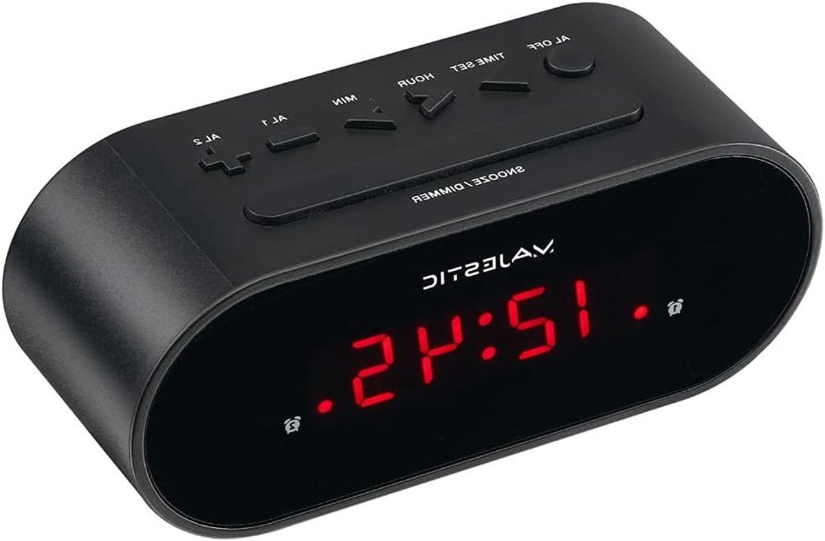 Digitale Wekker - Led Display - Wakker Worden - Dubbel Alarm - 14 cm Breed - Zwart