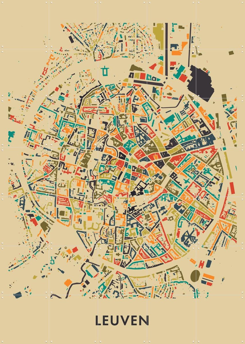 IXXI Leuven Mosaic Map, Kunst in Kaart - 100 x 140 cm - Gratis ophangtool - Grote wanddecoratie en posters - Typografie, Illustraties, Digitale Kunst