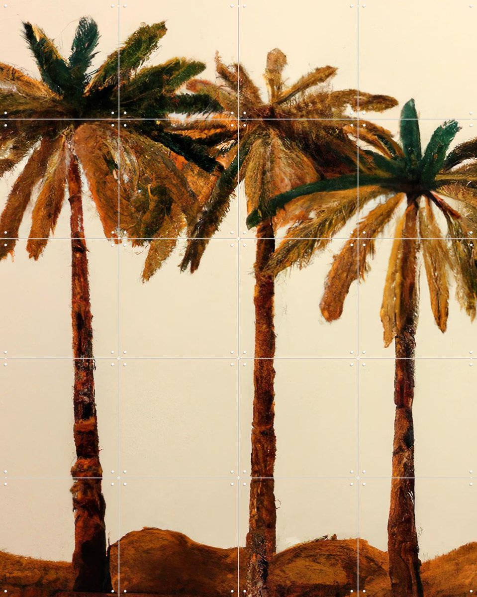 IXXI Palm Trio, Interiorisla - 80 x 100 cm - Gratis ophangtool - Grote wanddecoratie en posters - Kwaststreken, Abstract, Woonkamer, Strandhuis