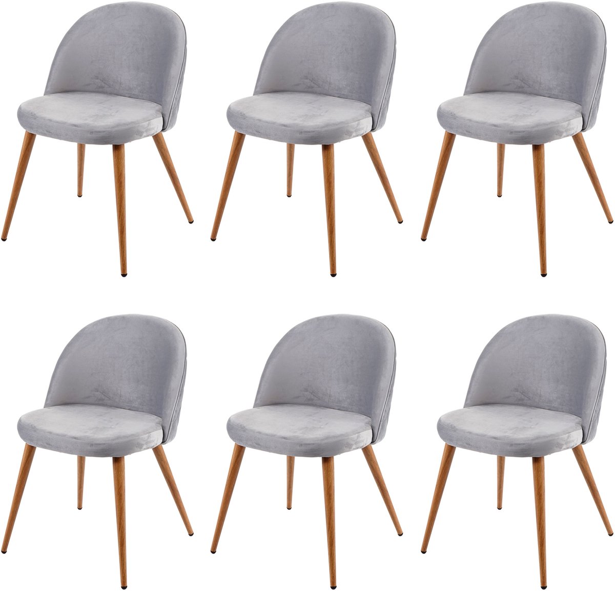 MCW Set van 6 eetkamerstoelen MCW-D53, stoel keukenstoel, retro jaren 50 design fluweel ~ lichtgrijs