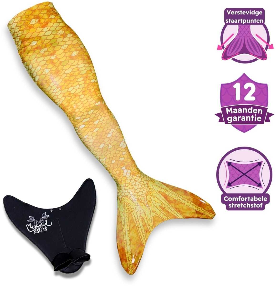 Mermaid Sisters Prinses Frida - Zeemeermin Staart met Monovin voor Meisjes - Geel - Maat 146-158