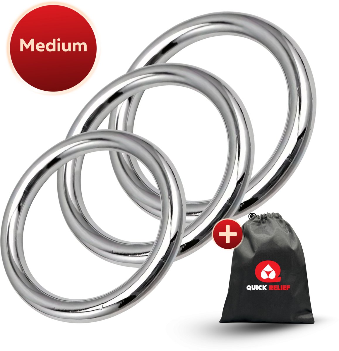 Quick Relief Steel Armor™ Cockring Set Medium - Set van 3 Metalen Cockringen - 42,5 mm , 45 mm, 47,5 mm