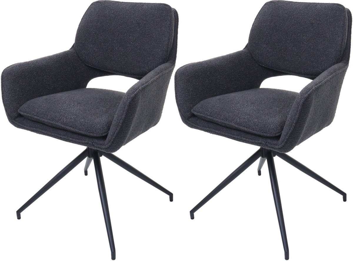 MCW Set van 2 eetkamerstoelen MCW-N74, keukenstoel, draaibaar met Auto-Return, bouclé-stof (540 g/m²) ~ donkergrijs