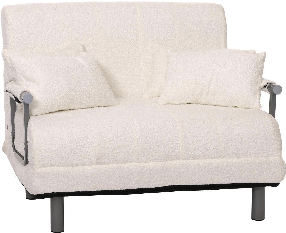 Fauteuilbed MCW-K29, opklapbare fauteuil slaapbank logeerbed, ligoppervlak 190x100cm, stof bouclé (500g/m²) ~ crème