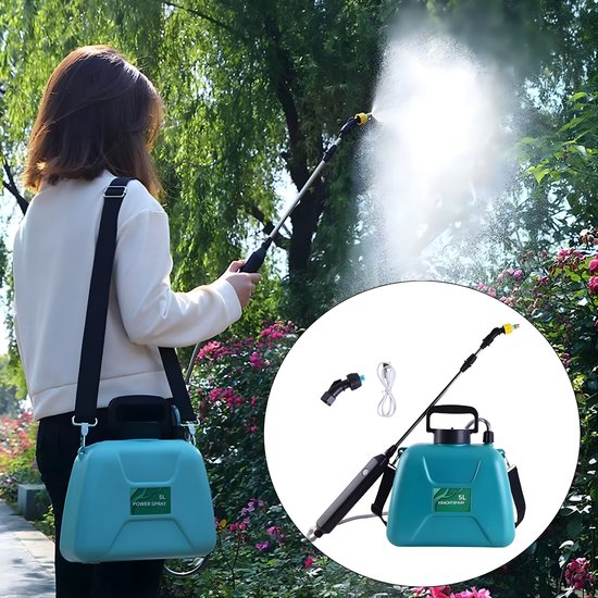 Elektrische drukspuit - Draagbare plantensproeier met spuitpistool en USB-oplaadbare accu - Groen, 8 L tuinirrigatie en verneveling — afbeelding 4