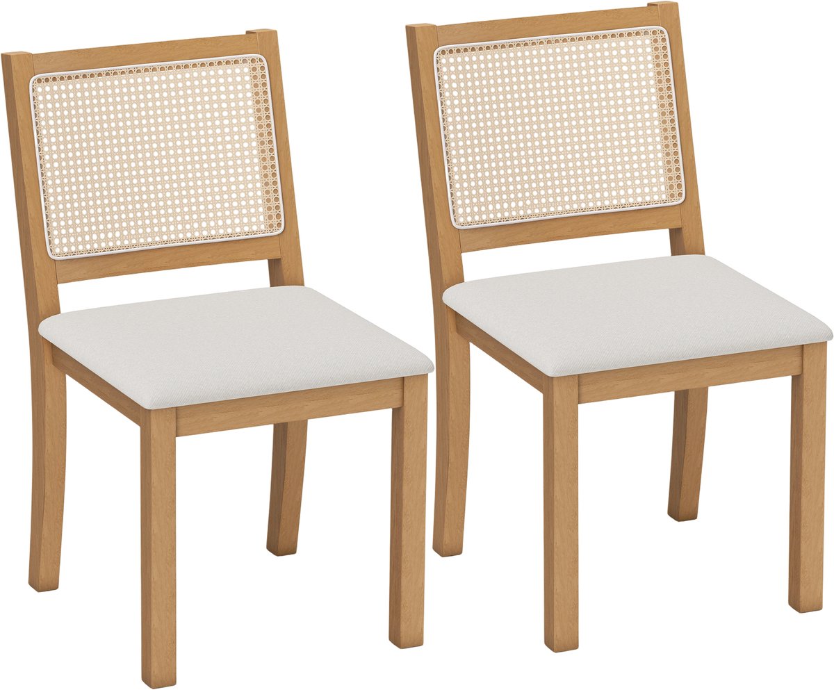 HOMCOM Eetkamerstoel - Rubberhout - 47 x 56 x 85 cm - Crème