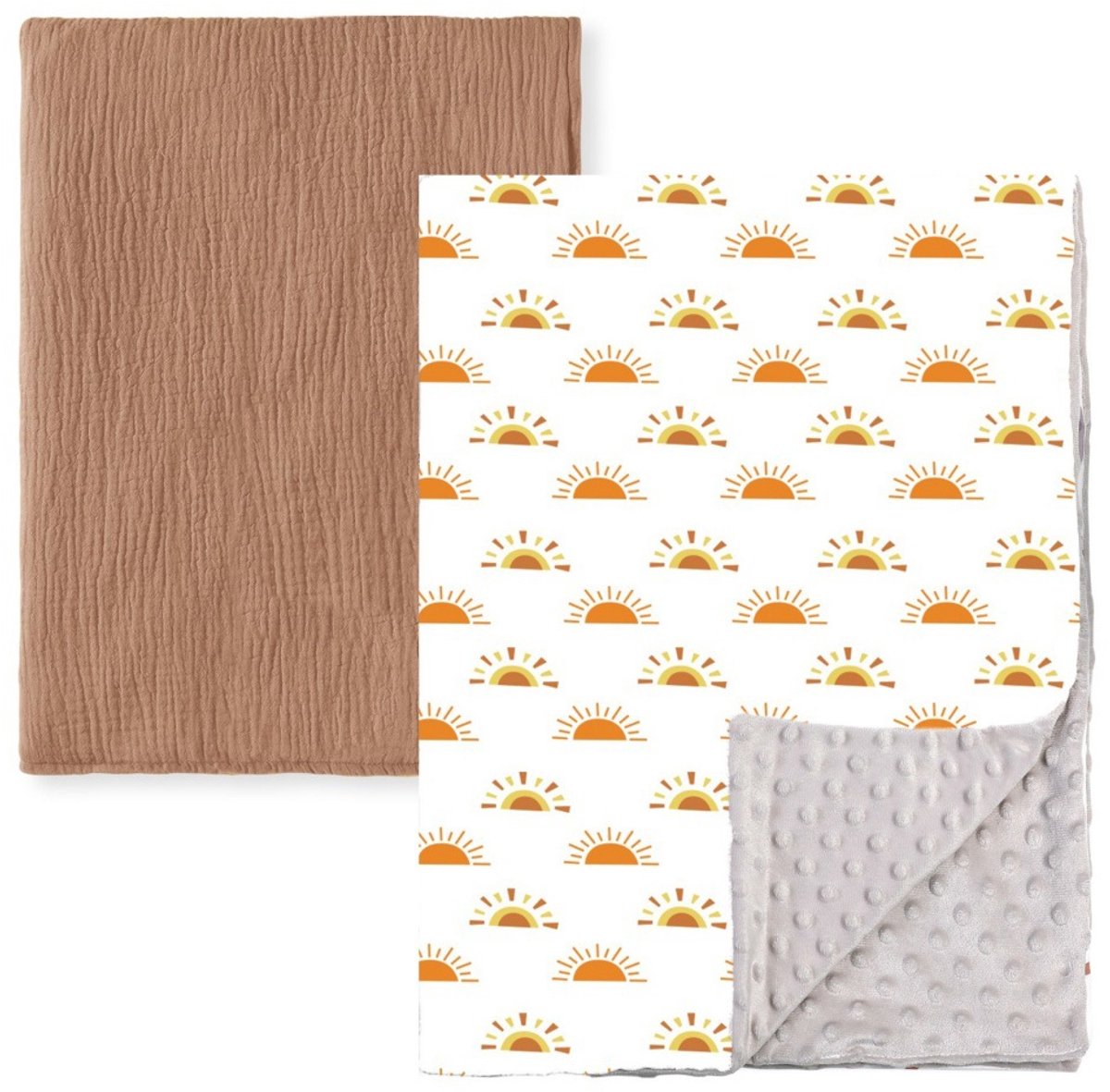 2-delige babydekenset van katoen, 75*100 cm, pasgeboren deken, 100% puur katoen en fleece, multifunctioneel dubbelzijdig babydoopcadeau, geschikt voor kinderwagens, als troostdeken of als inbakerdeken,Set 1