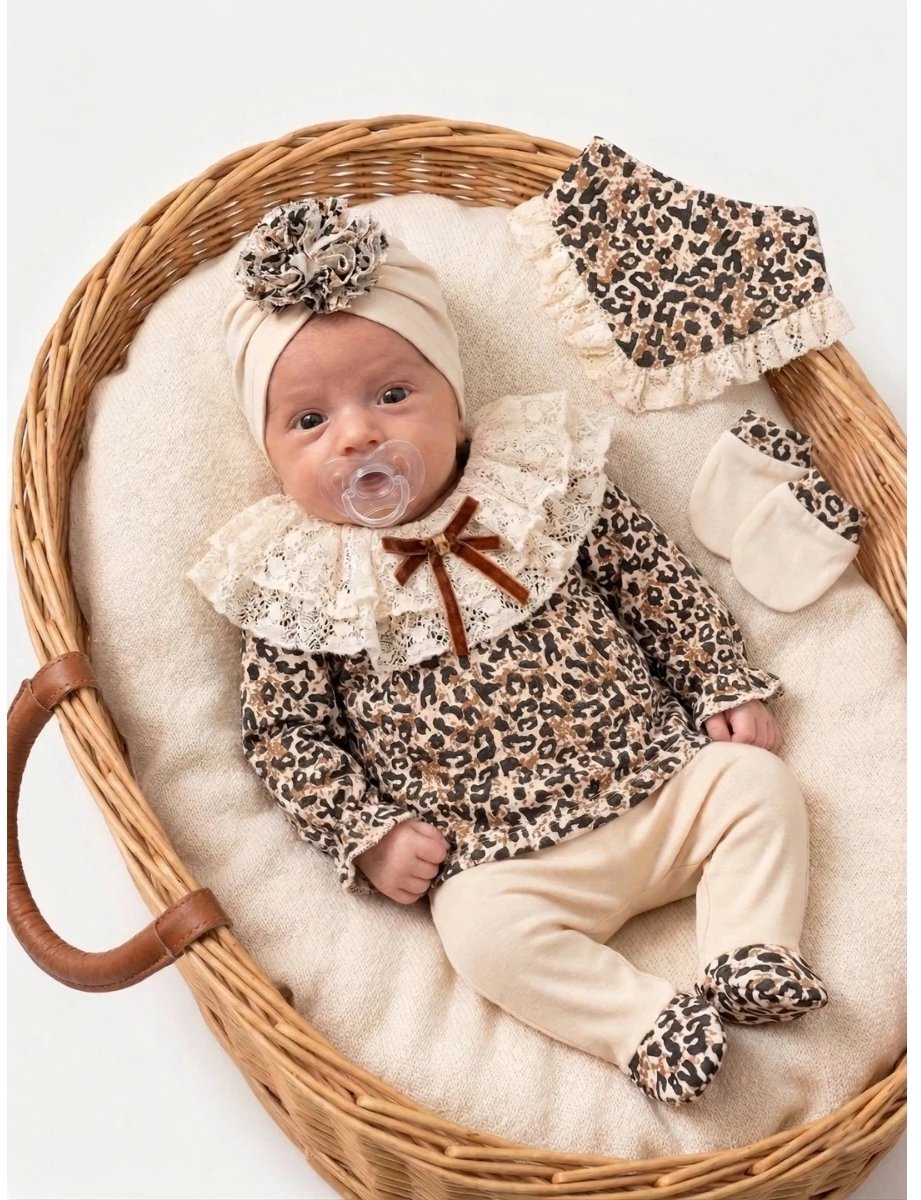 Leopard - Baby newborn 5-delige kleding set meisjes - Newborn kleding set - Newborn set - Babykleding - Babyshower cadeau - Kraamcadeau