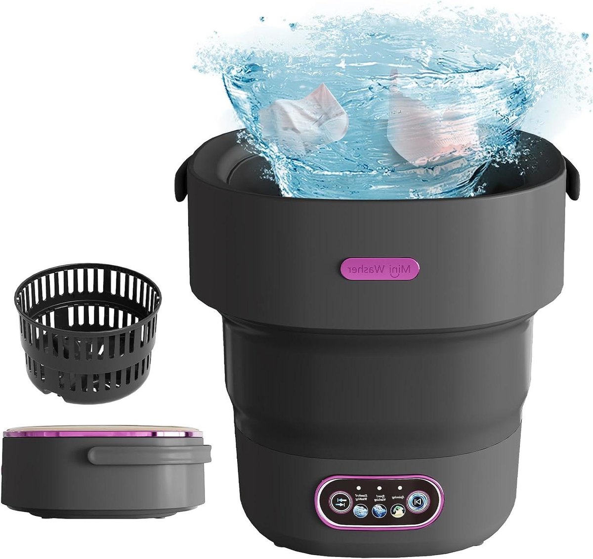 Mini Wasmachine - Draagbare Wasmachine - Kamperen en Reizen - Opvouwbaar Ontwerp - 13 Liter - Zwart Paars