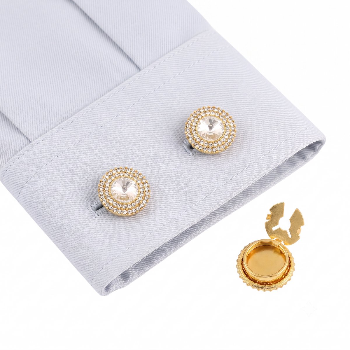 Button Covers Set van 2 - Knoop Covers voor Overhemden & Blouses - Met Grote Kristalsteen & Strass Halo - Manchetknopen Alternatief - Accessoires Cadeau - Goud