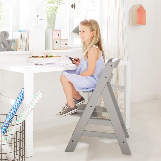 Houten Kinderstoel - Stoel Baby Peuter - Aan Tafel Zitten - Groeit Mee Met Kind - Tot 90 kg - Grijs van Houten — afbeelding 4