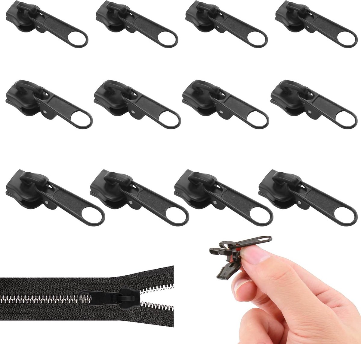 reparatieset, 12 stuks ritssluitingen, vervanging, afneembare ritssluiting, fix-ritssluiting voor kleding, rugzak, bagage, slaapzak