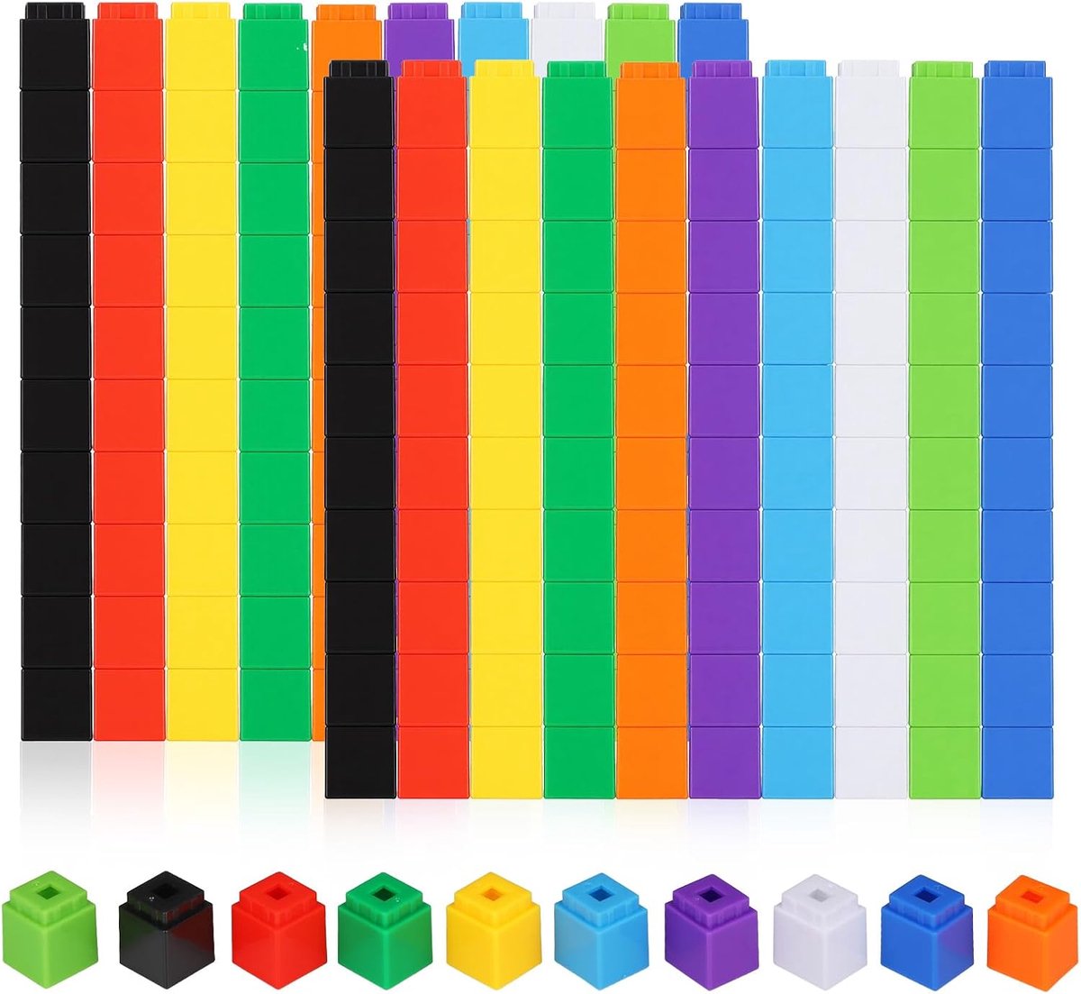 set van 200 telblokken, wiskundebronnen, 10 kleuren, klaslokaal leerbenodigdheden, telkubussen