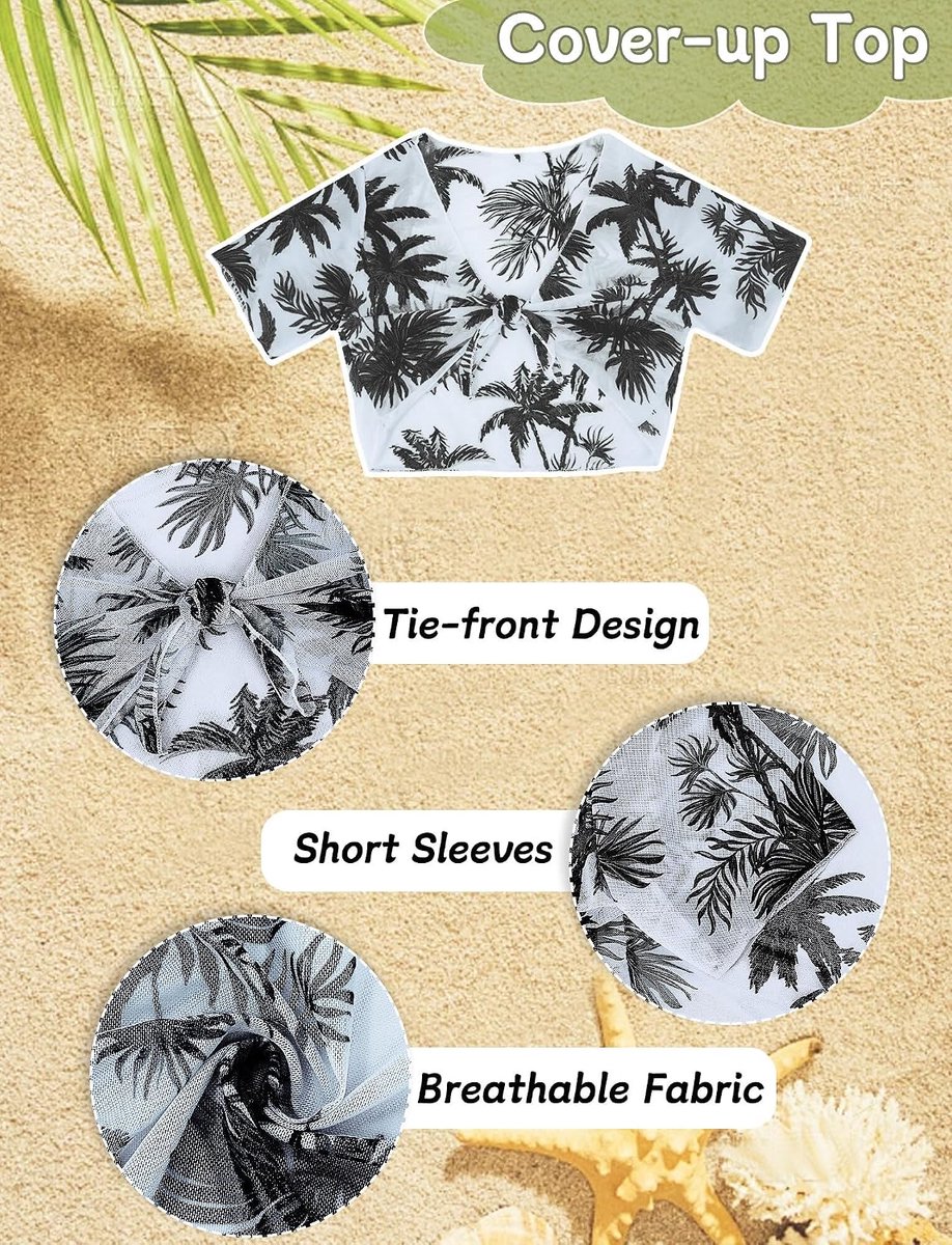 Meisjesbikini, 4-delig badpak met cover-up top, broek, Hawaï, badmode, zomer, strand, badkleding, zwempak voor 8-12 jaar, 130-160