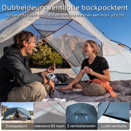 Naturehike Mongar 3 BASE - 210T Polyester - 3 persoons tent - Lichtgewicht tent - Incl. grondzeil - Outdoor - Waterdicht - Kampeertent - koepeltent - Trekkerstent - Blauw van Naturehike — afbeelding 5