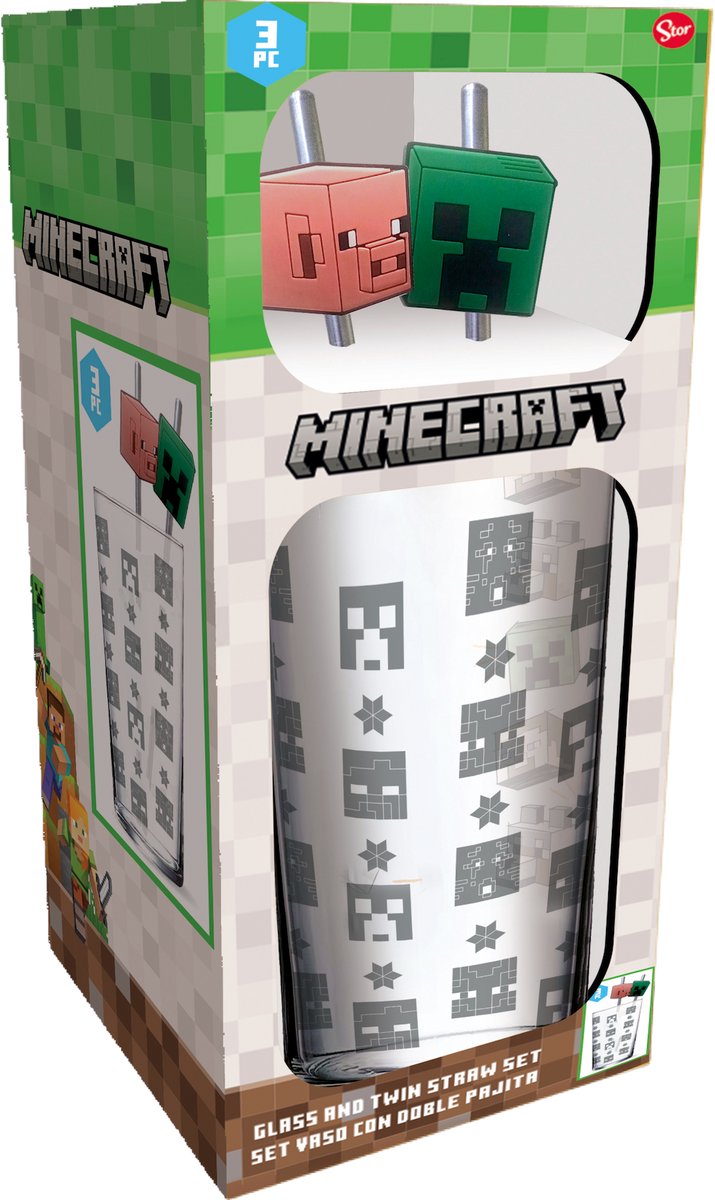 MINECRAFT - Set of Premium XXL Glass 485ml + Twin Metal Straw