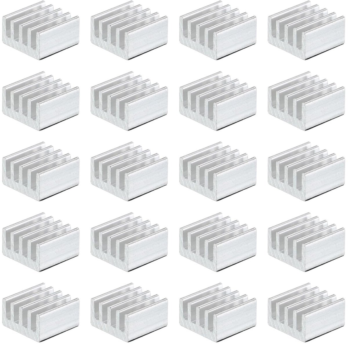 20 stuks, 9 x 9 x 5 mm, aluminium, koellichaam met vaste lijm, voor CPU-chip, transistorprestaties, FET, IC, versterkervermogen, wit
