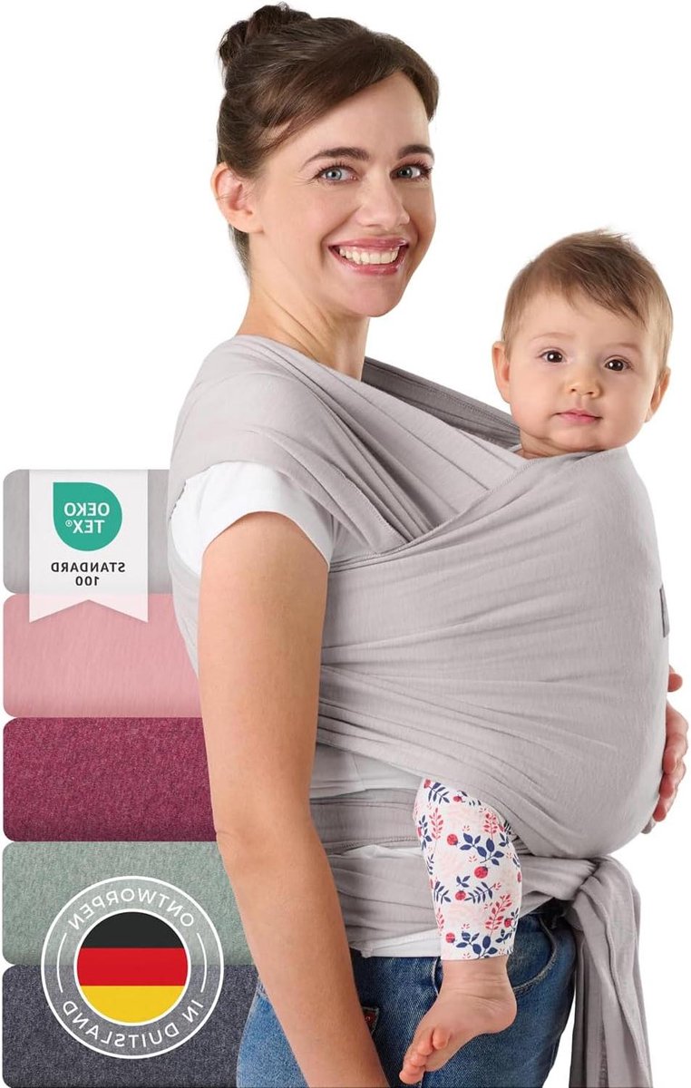 Draagdoek Baby - Babywikkel Draagzak - Baby Dichtbij Dragen - Ergonomische M-Positie - 510 cm - Lichtgrijs