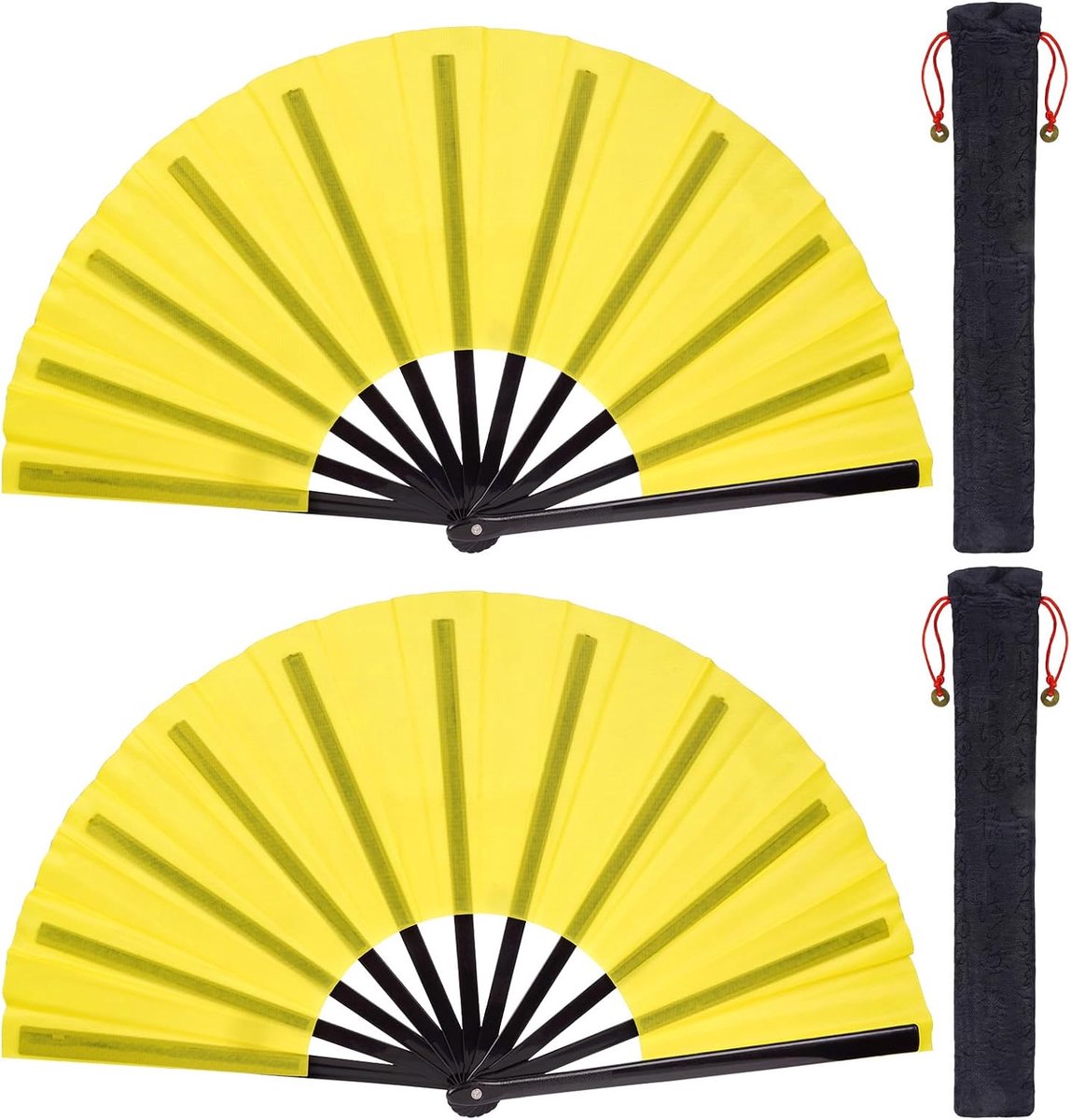 baotongle 2 stuks grote opvouwbare zijden handwaaiers, Chinese Tai Chi opvouwbare handwaaiers, nylon doek, Chinese Kung Fu-ventilator met houder, mouwen voor prestaties, dans, decoraties, festival