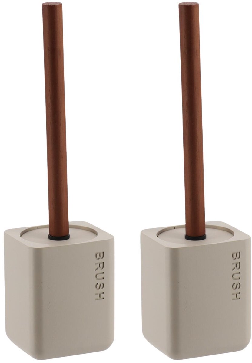 Tendance toiletborstel London - 2x - beige - H38 x D10 cm - kunststof - wc borstel